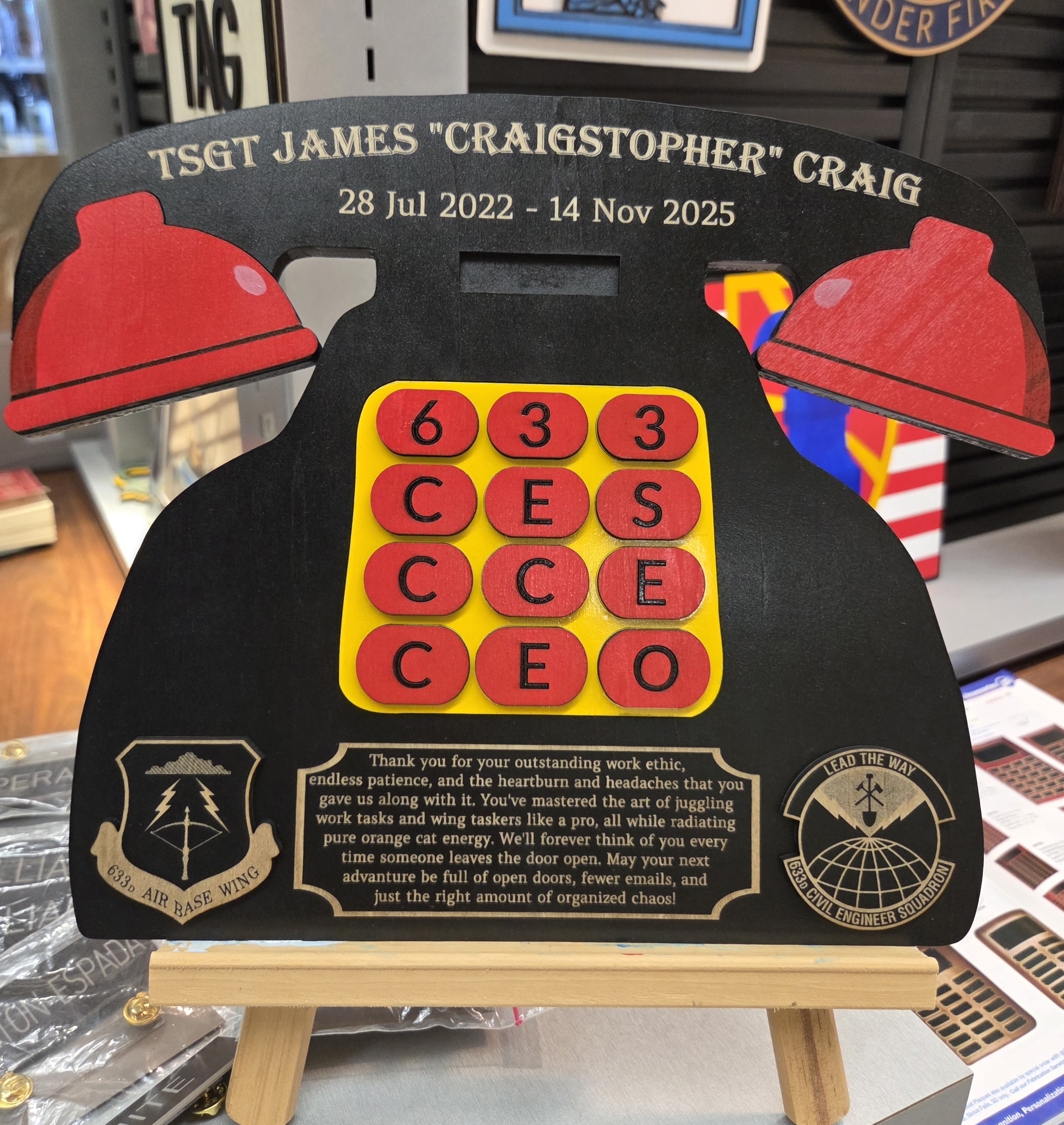 Telephone-shaped Air Force recognition plaque