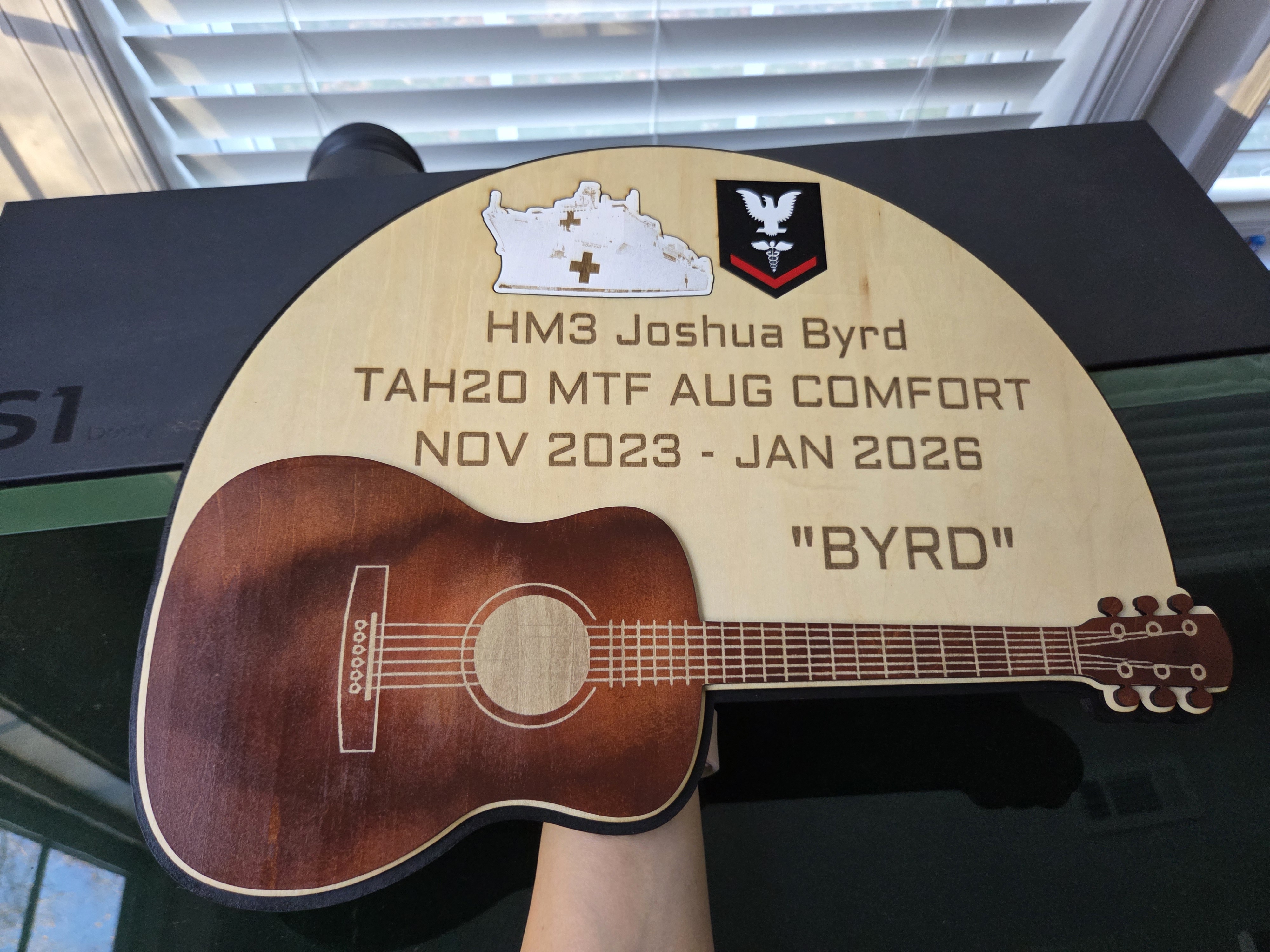 Navy guitar recognition plaque view one