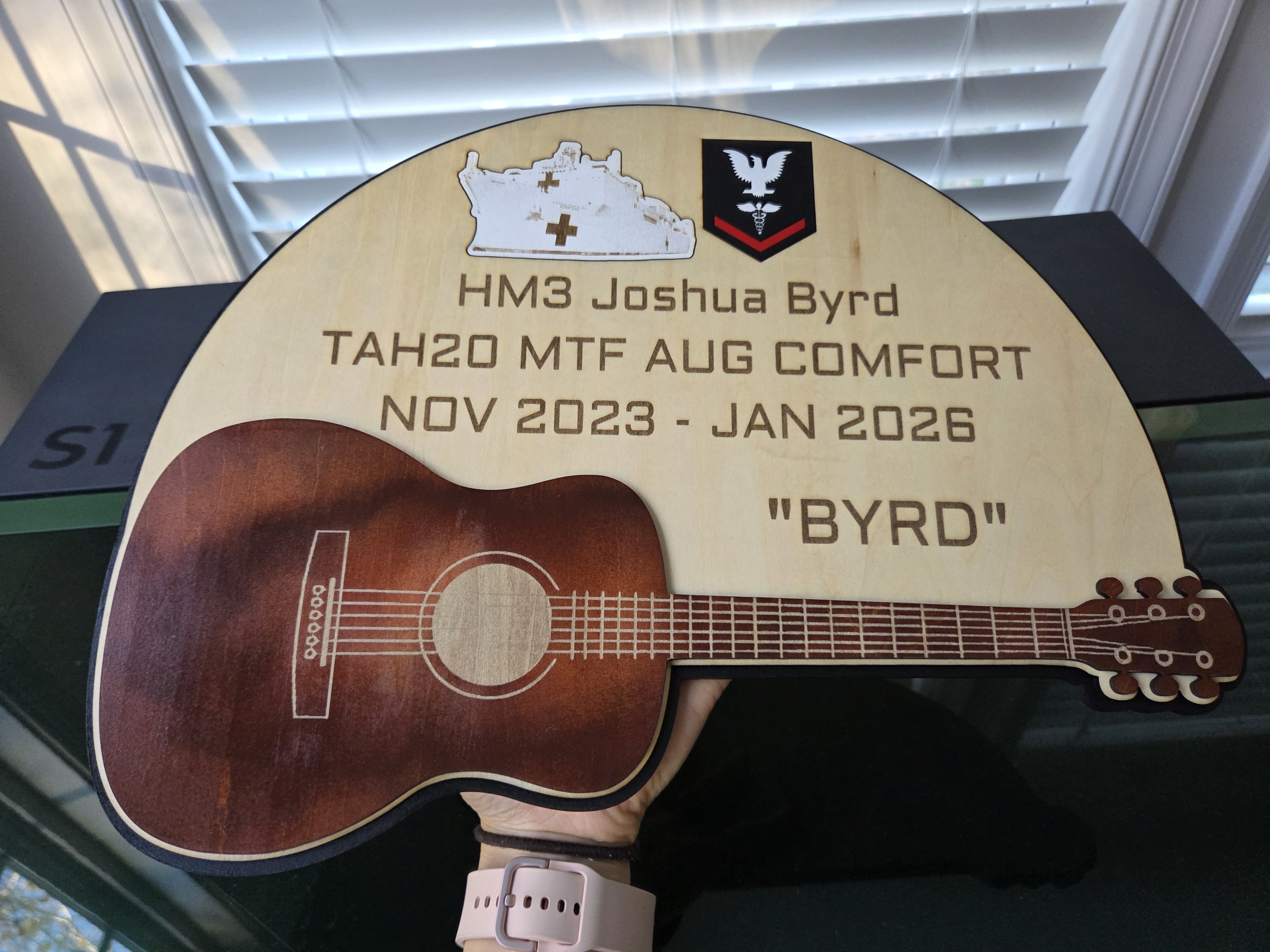 Navy guitar recognition plaque view two