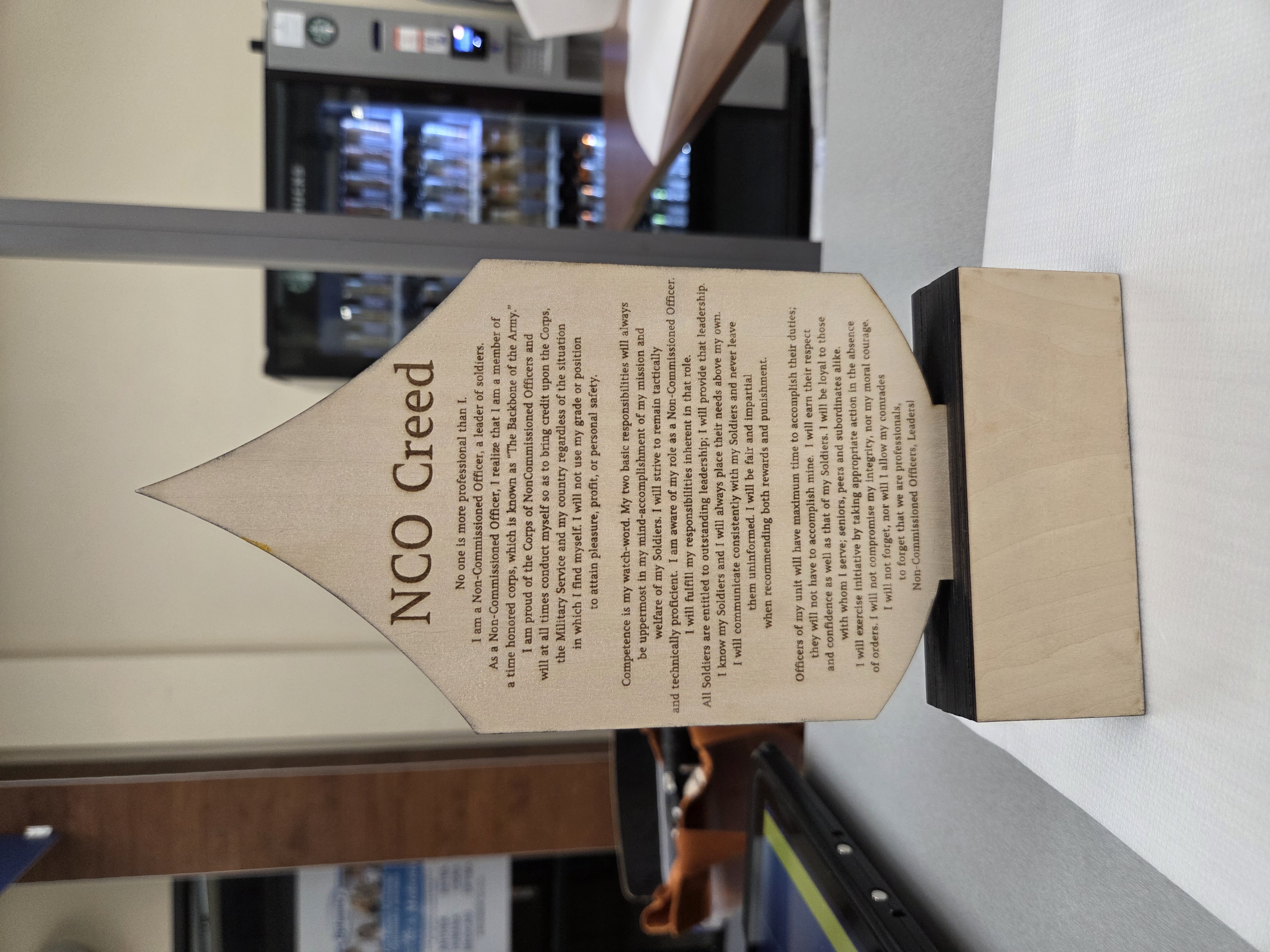 Staff sergeant desktop award NCO Creed reverse