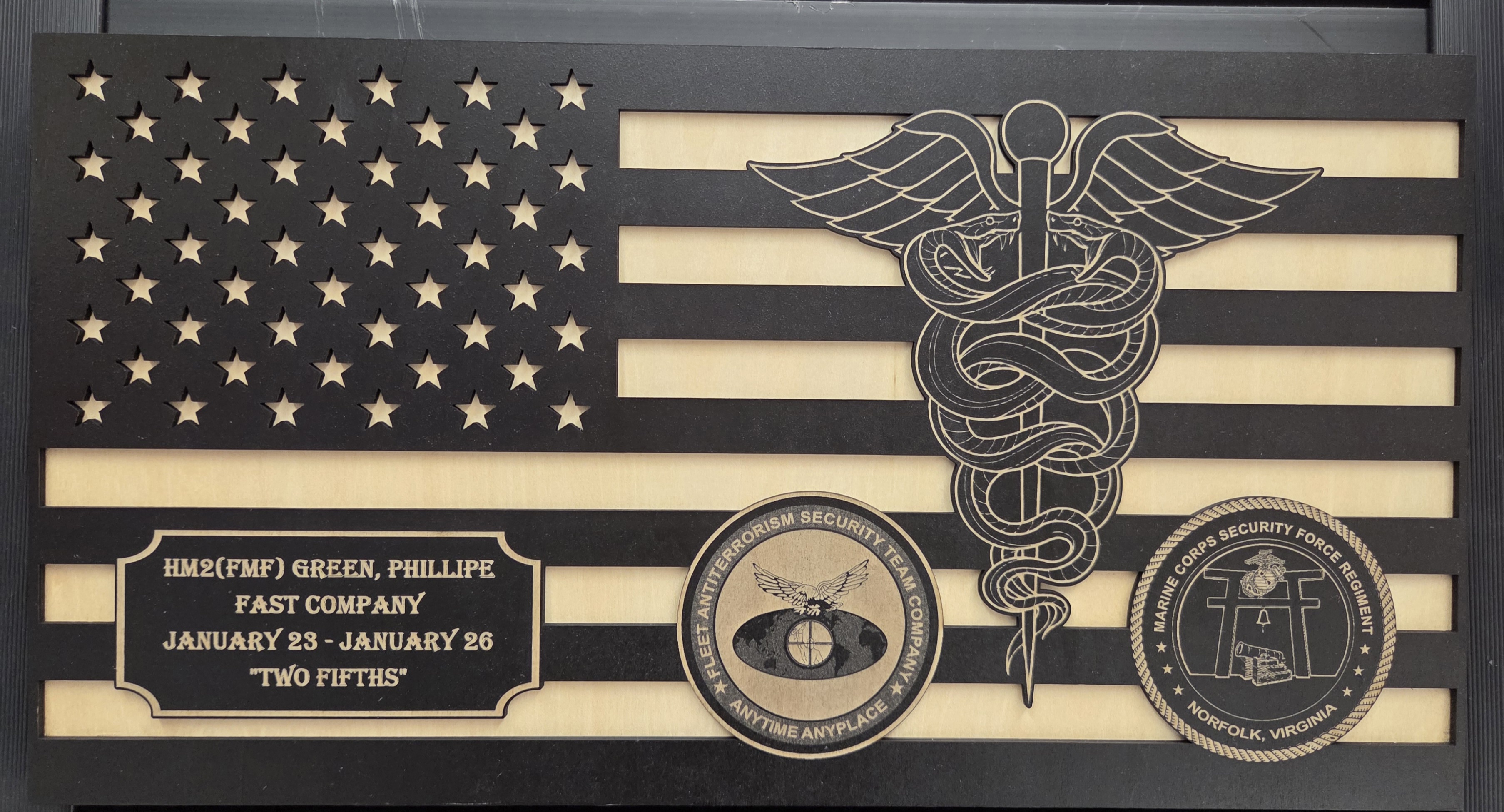 Navy medical service recognition flag plaque