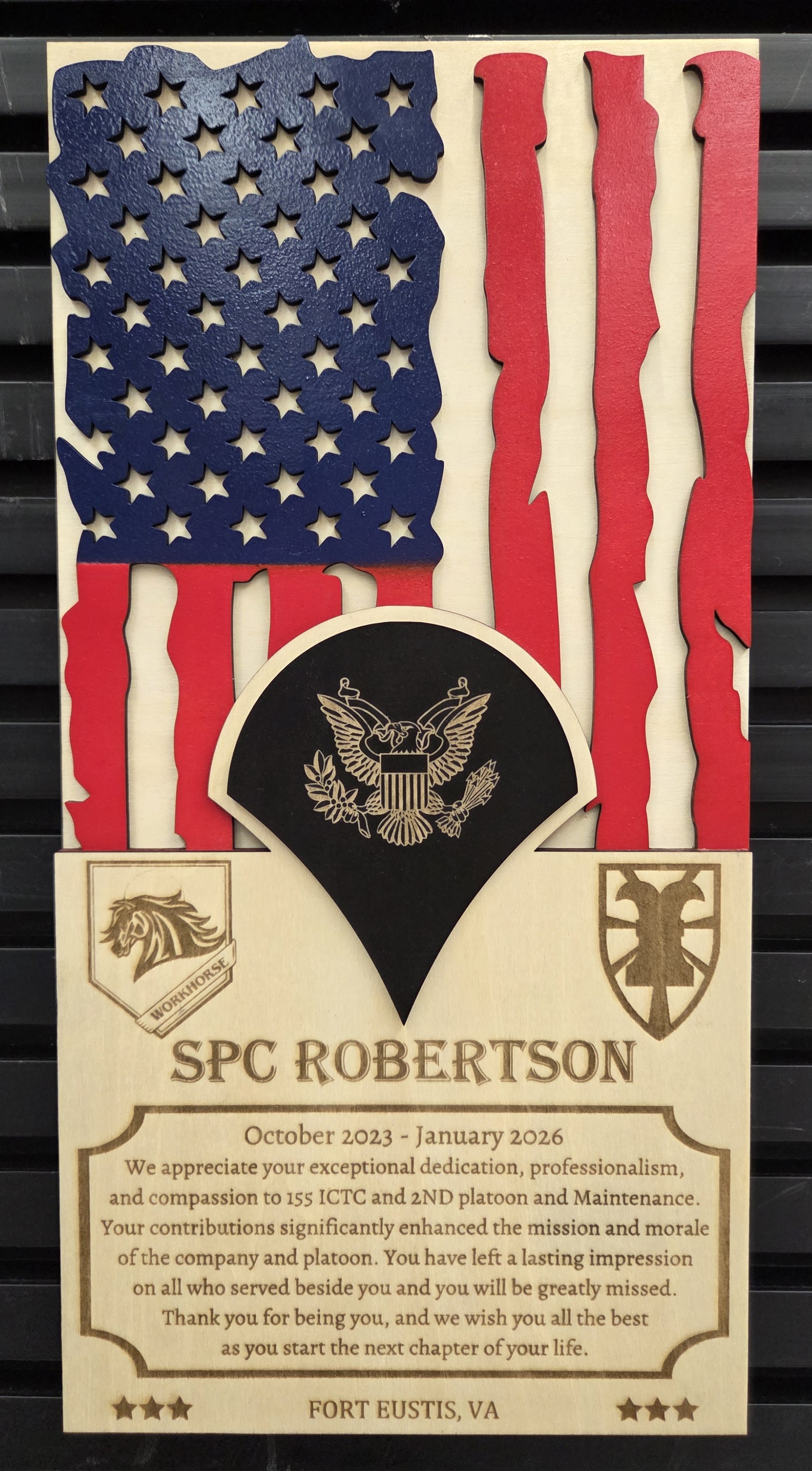 Army service patriotic recognition plaque