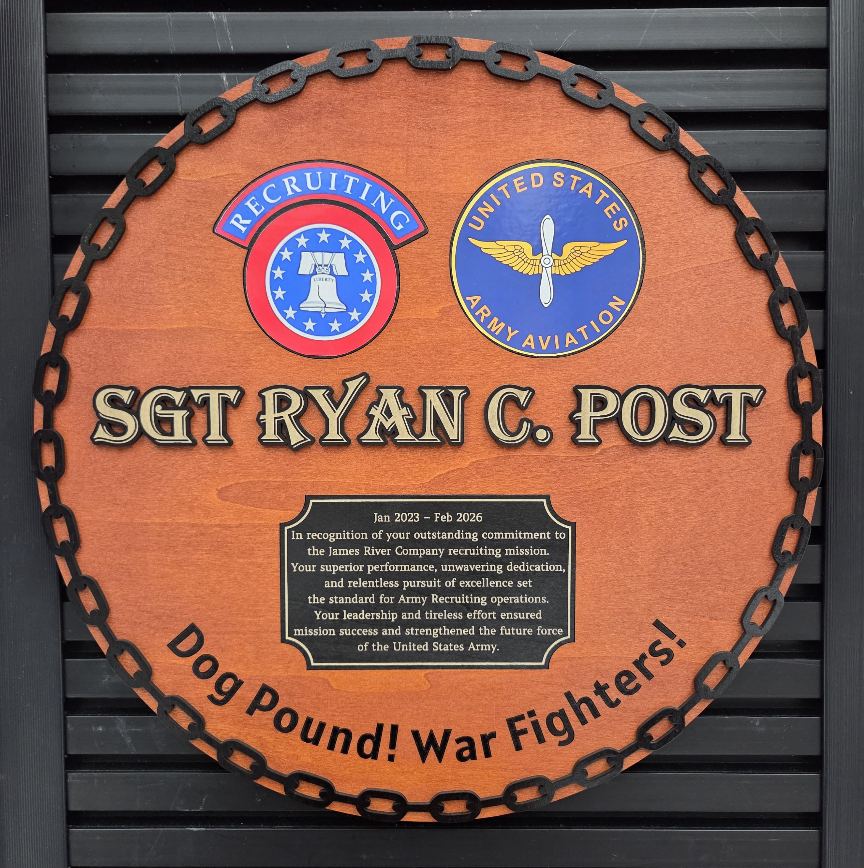 Army recruiting and aviation recognition plaque