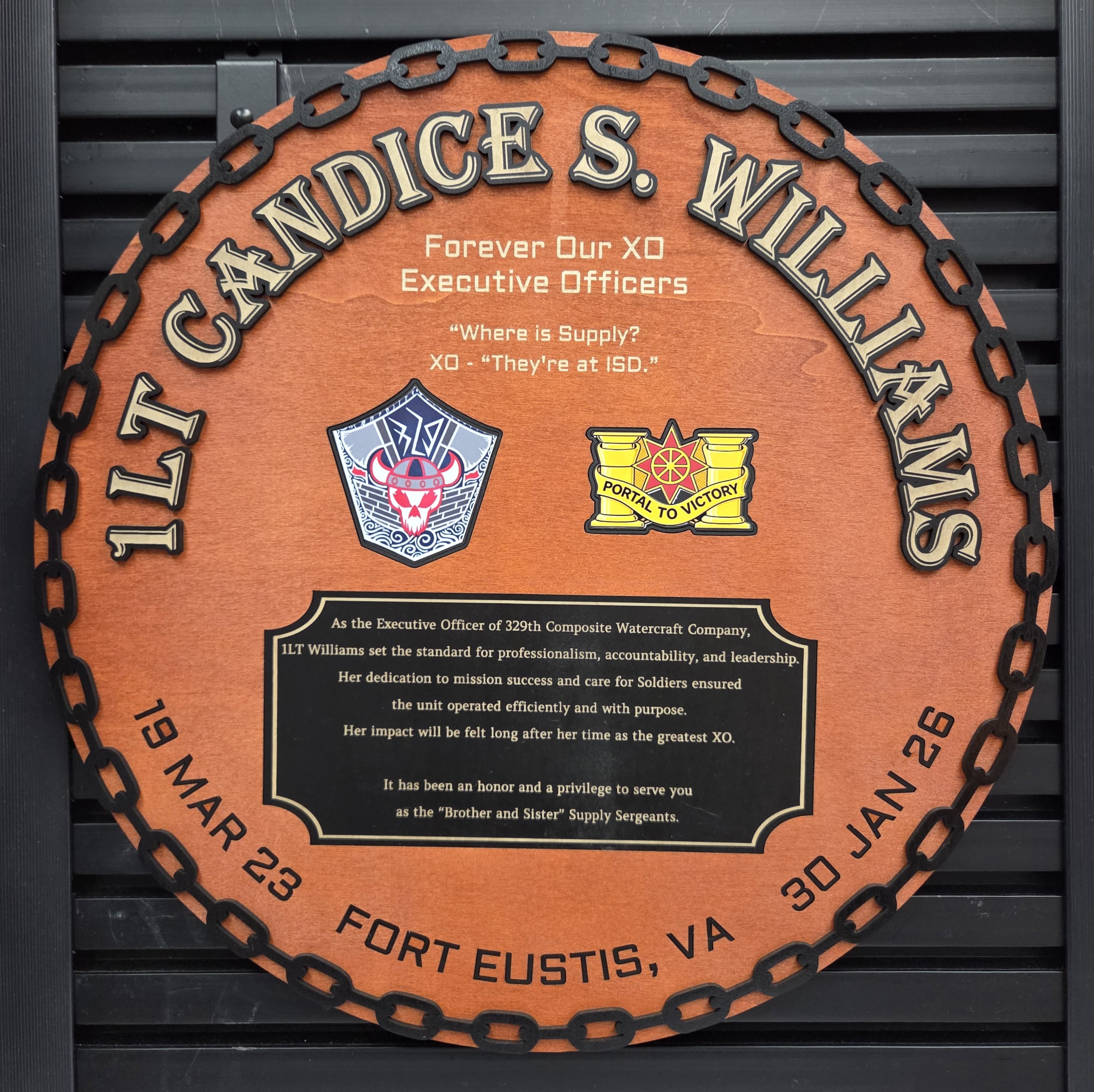 Circular executive officer recognition plaque