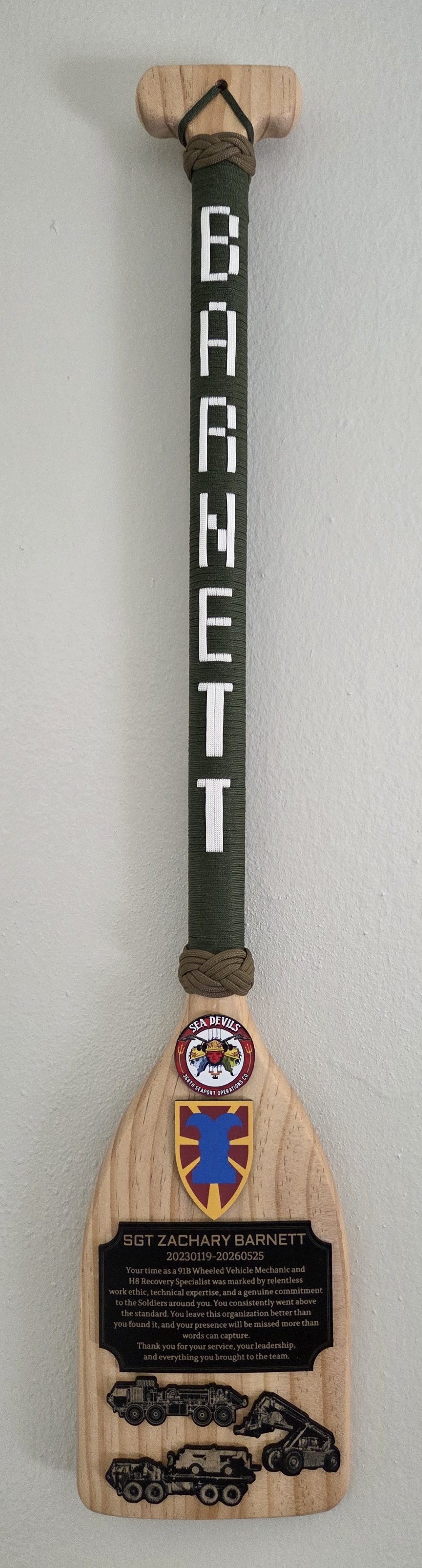 Sea Devils personalized military paddle