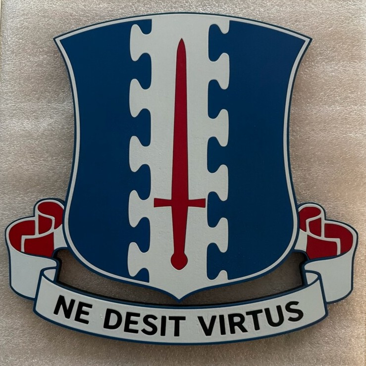 Blue and white military crest display